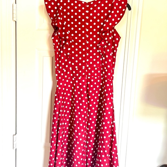 IHot Red polkadot swing dress with pockets. - Picture 3 of 5